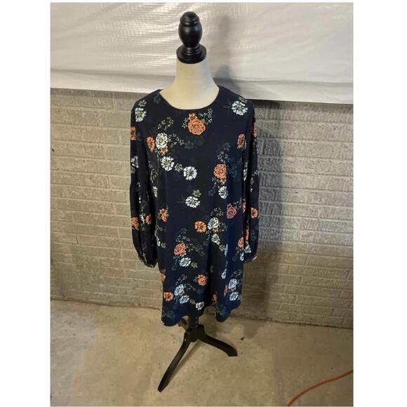 Merona Floral Print Long‎ Sleeve Knee Length Casual Dress Size Large - Picture 1 of 8